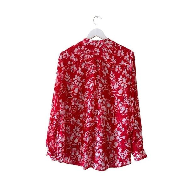Kut From The Kloth Red White Floral Sheer Lightweight Down Rolling SZ L #2457 - Picture 5 of 12